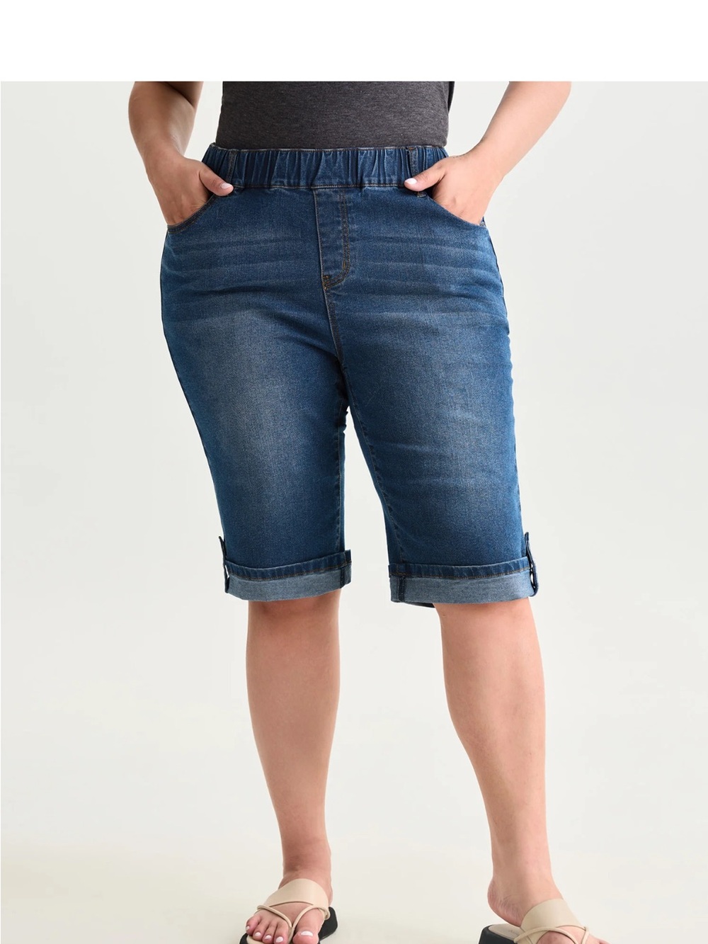 BloomChic Plus Size 2XL Button and Zibber Stretchy Denim Shorts us18